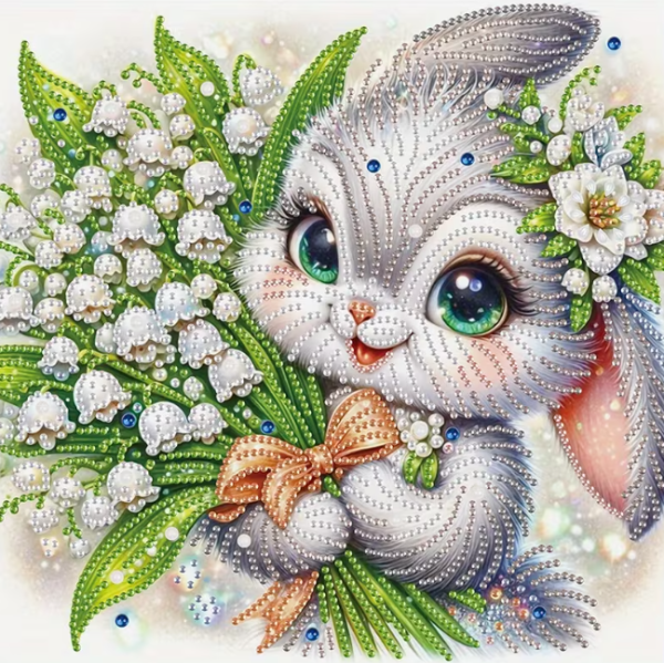 Diamond Painting Hase mit Maiglöckckenstrauss